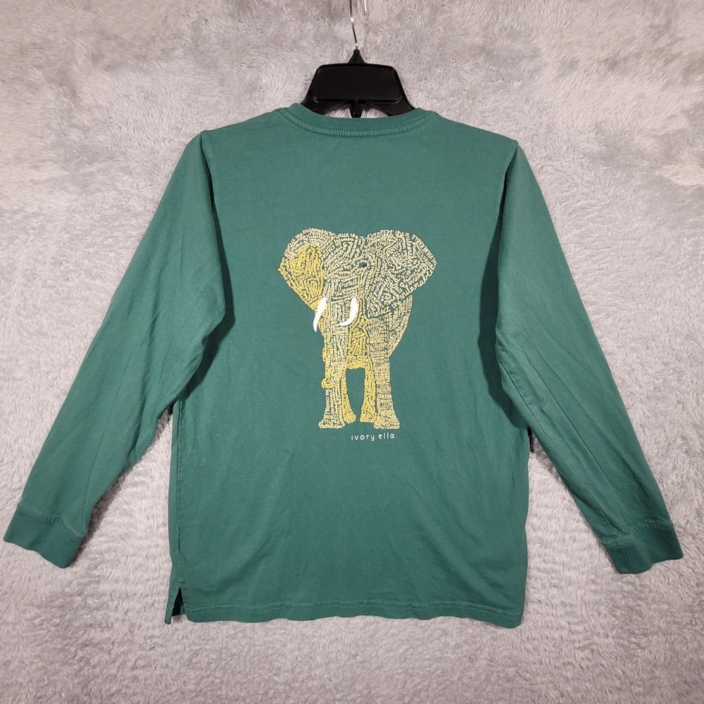 Ivory Ella Kids Long Sleeve T Shirt Green Elephant Pocket‎ Graphic Youth Small